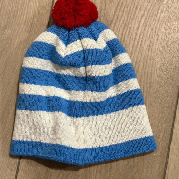 Chicago Flag Knit Winter Hat Blue/White Stripe Beanie with Red Pom NWOT - Picture 3 of 4